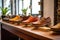 handcrafted leather shoes on display shelf