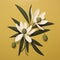 Handcrafted Olive Flowers And Branches On Yellow Background