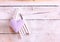 Handcrafted purple fabric heart hanging on a line