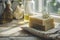 Handcrafted Soap on Sunlit Wooden Counter