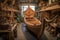 handcrafted wooden boat on display in workshop