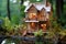 handcrafted wooden dollhouse in natural setting
