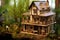 handcrafted wooden dollhouse in natural setting