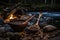 handcrafted wooden spoon and bowl by a campfire