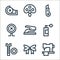 handcrafts line icons. linear set. quality vector line set such as sewing machine, bow, screw, paint spray, stapler, button,