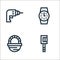 handcrafts line icons. linear set. quality vector line set such as sharpener, basket, watchmaking