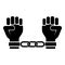 Handcuffed hands Chained human arms Prisoner concept Manacles on man Detention idea Fetters confine Shackles on person icon black