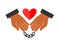 Handcuffed hands with a heart. Prisoners of Conscience. Handcuffed hands hold the heart