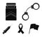 Handcuffs, cigarettes, AIDS tape, syringe. Drugs set collection icons in black style vector symbol stock illustration