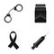 Handcuffs, cigarettes, AIDS tape, syringe. Drugs set collection icons in black style vector symbol stock illustration