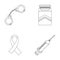 Handcuffs, cigarettes, AIDS tape, syringe. Drugs set collection icons in outline style vector symbol stock illustration