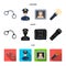 Handcuffs, policeman, prisoner, flashlight.Police set collection icons in cartoon,black,flat style vector symbol stock