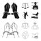 Handcuffs, scales of justice, hacker, crime scene.Crime set collection icons in black,outline style vector symbol stock
