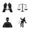 Handcuffs, scales of justice, hacker, crime scene.Crime set collection icons in black style vector symbol stock