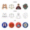 Handcuffs, scales of justice, hacker, crime scene.Crime set collection icons in cartoon,outline,flat style vector symbol