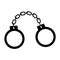 Handcuffs silhouette icon. Arrest simple symbol.  Vector black shape isolated on white background. Crime punishment pictogram