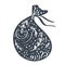 Handdraw scandinavian Christmas giftbag vector icon silhouette with flourish ornament. Simple gift contour symbol