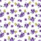 Handdrawn anemone and butterfly seamless pattern. Watercolor purple flowers with yellow butterfly on the white background.