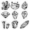 Handdrawn crystals set doodle icon. Hand drawn black sketch. Sign symbol. Decoration element. White background. Isolated. Flat
