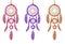 Handdrawn dreamcatcers. VECTOR illustration isolated on white. Magenta, purple, red dream catcher.