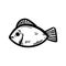 Handdrawn fish doodle icon. Hand drawn black sketch. Sign symbol. Decoration element. White background. Isolated. Flat design.