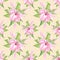 Handdrawn lily flowers seamless pattern. Watercolor pink lily on the cream background. Scrapbook design, typography poster, label