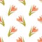 Handdrawn lily seamless pattern. Watercolor orange lily with green leaves on the white background. Scrapbook design elements.