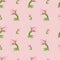 Handdrawn roses buds seamless pattern. Watercolor pink buds with green leaves on the pink background. Scrapbook design elements.