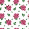 Handdrawn roses seamless pattern. Watercolor pink flowers composition with green leaves on the white background. Scrapbook design