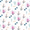 Handdrawn seamless floral pattern. Blue violet small flowers white background.