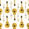 Handdrawn seamless pattern with country music symbols - notes, guitar, stars and elements