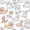 Handdrawn seamless pattern with cute doodle dogs