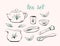 Handdrawn tea ceremony supplies vector teawear: teapot, cups