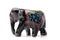 Handemade wooden elephant statuette Matte black draw pattern as