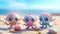 A handful of kawaii adorable tiny aliens created from pearls on a beach, ultra photorealistic.Generative AI