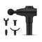 Handheld percussion massager massage gun with nozzles realistic vector illustration