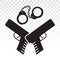 Handheld revolver gun / pistol with handcuffs flat icon for apps or website