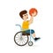 Handicapped basketball player in wheelchair holding a ball