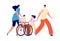 Handicapped kids in family. Disability activity, disabled child with sister and parents. Accessible environment vector