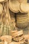 Handicraft baskets and several pieces in straw in Aracaju Brazil