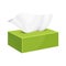 Handkerchiefs, hand wipes in green box with open top icon. Moist towelettes, tissues, wet naps.