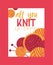 Handknitting banner, poster vector illustration. Needle, tangle of thread. Making clothes by handknit, needlework