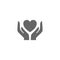 Handle with care, handle with love vector symbol. Handful holding heart vector icon.