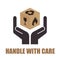 Handle with Care vector packaging symbols on cardboard box