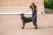 Handler with a dog Cane Corso Italian Mastiff