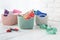 Handmade accessories home organizers colored baskets with tools