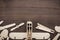 Handmade airplane on brown wooden table