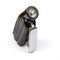 Handmade black vintage flashlight with dynamo generator. Isolated on white with light shadow.
