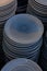 Handmade blue ceramic plate stacks