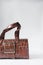 Handmade brown embossed calfskin leather handbag